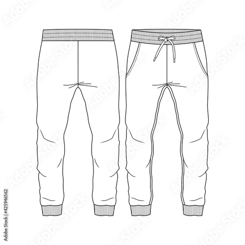 Kids Boys Sweat Pant Jogger Style fashion flat sketch template. Young Men Technical Fashion Illustration. 