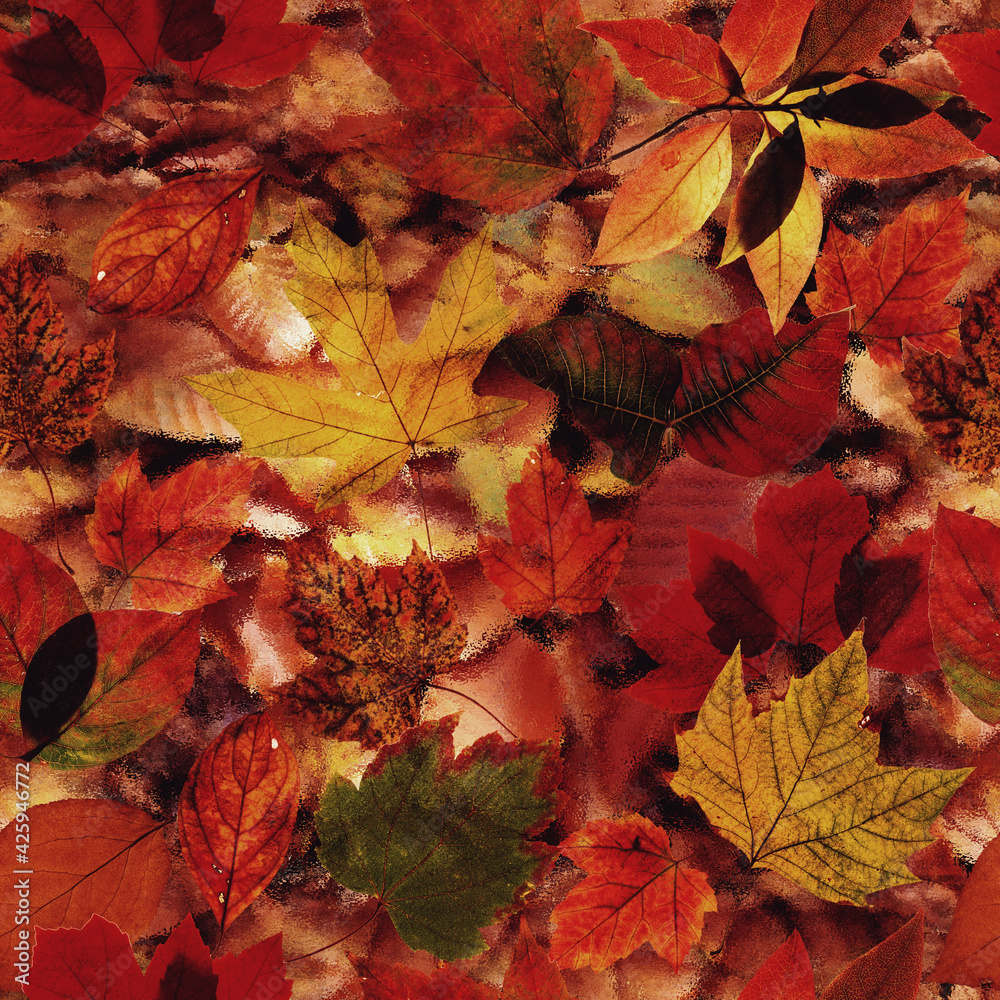 Fall winter leafs pattern laying on the ground seamless leaves with vintage texture Fall winter leafs pattern laying on the ground seamless leaves with vintage texture