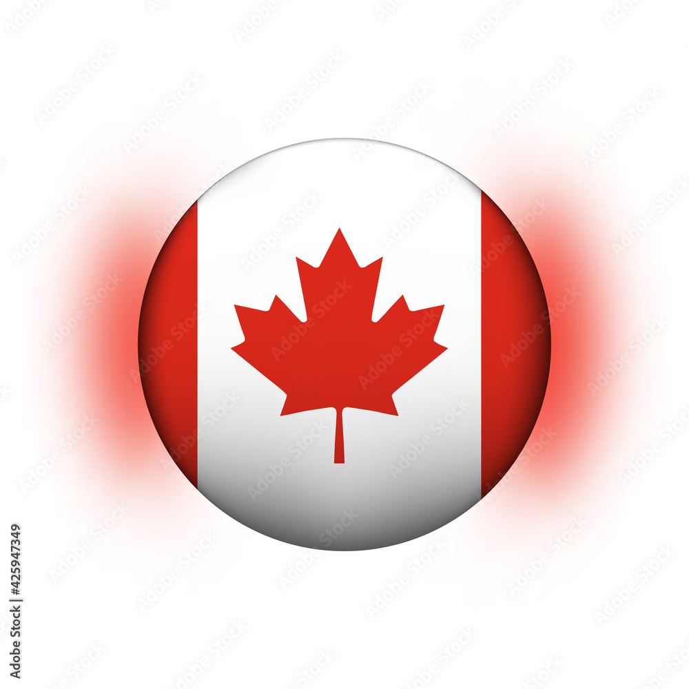 Glass light ball with flag of Canada. Round sphere, template icon. Canadian national symbol. Glossy realistic ball, 3D abstract vector illustration highlighted on a white background. Big bubble Glass light ball with flag of Canada. Round sphere, template icon. Canadian national symbol. Glossy realistic ball, 3D abstract vector illustration highlighted on a white background. Big bubble