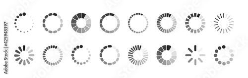 Set of round loading icons. Progress load icons for UI design. Vector interface elements.