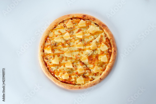 Pizza isolated on white background. Top view. Italian food concept. Appetizing pizza.