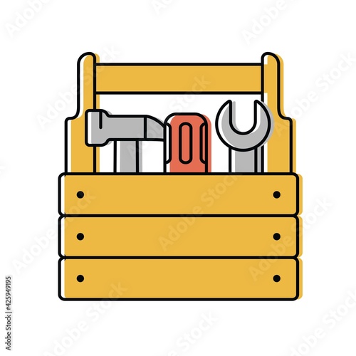 locksmith tools in a wooden box. vector icon in flat style