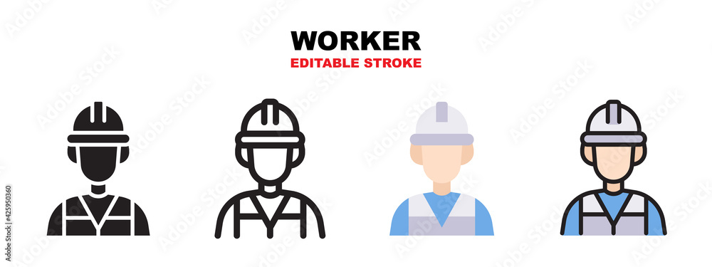 Worker icon set with different styles. Editable stroke and pixel perfect.