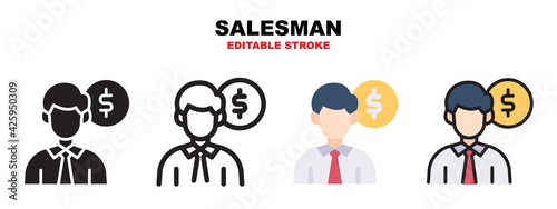 Salesman icon set with different styles. Editable stroke and pixel perfect.