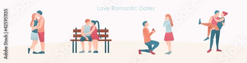 Set of love romantic couples on dates