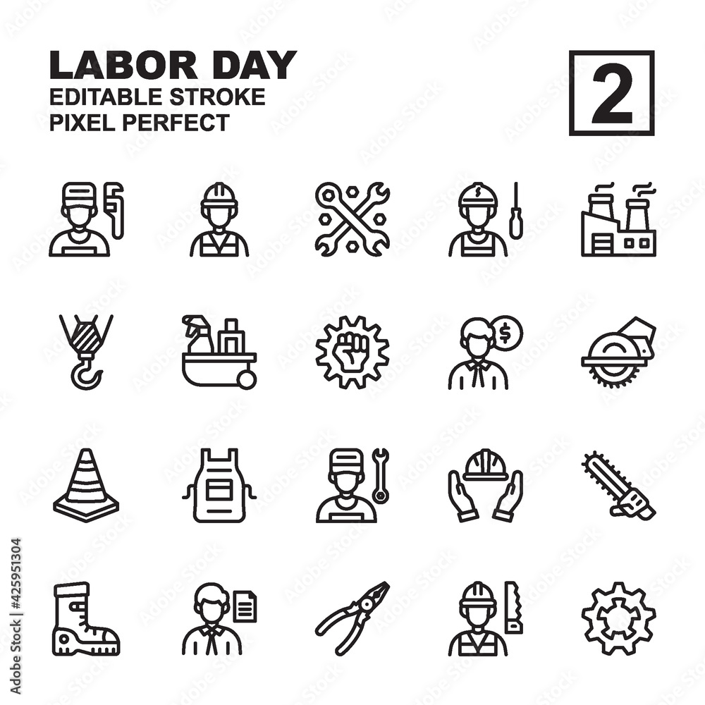 Naklejka premium Icon set Labor day made with outline black technique