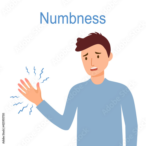 Numbness in one hand concept vector illustration. Man feeling pain in hand in flat design.
