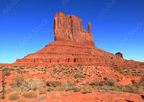 West Mitten butte from the valley floor  Monument Valley  Arizona