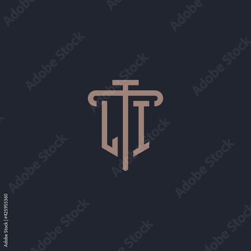 LI initial logo monogram with pillar icon design vector