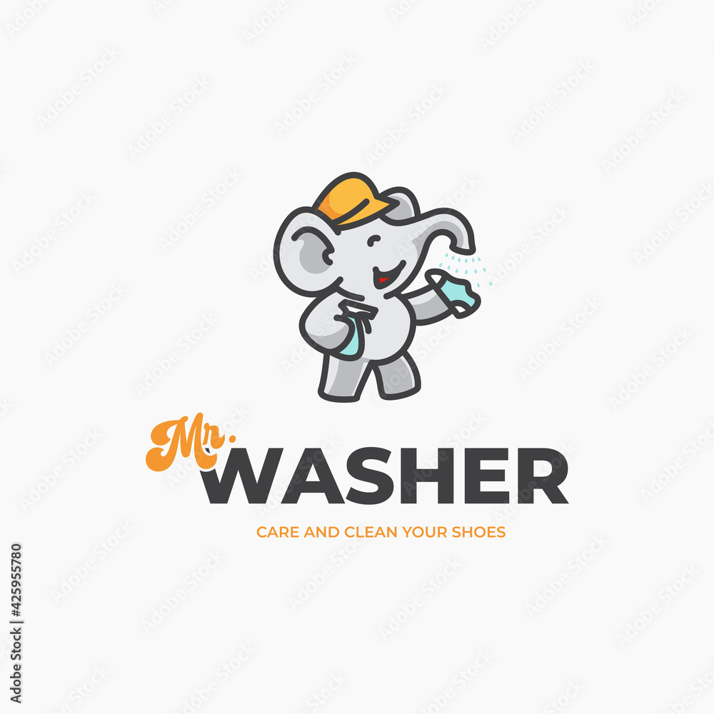 Elephant mascot cartoon washing a shoes logo vector character design Elephant mascot cartoon washing a shoes logo vector character design
