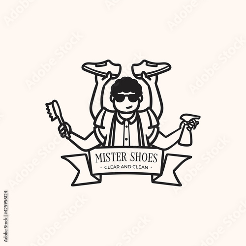 Shoes care and wash retro character mascot logo design template
