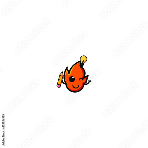 Cute Fire Kawaii Cartoon Character Vector Illustration Design. Outline, Cute, Funny Style. Recomended For Children Book, Cover Book, And Other.