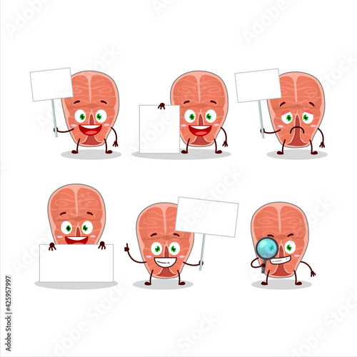 Tuna cartoon in character bring information board