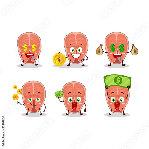Tuna cartoon character with cute emoticon bring money