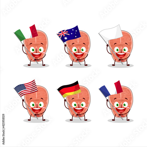 Tuna cartoon character bring the flags of various countries