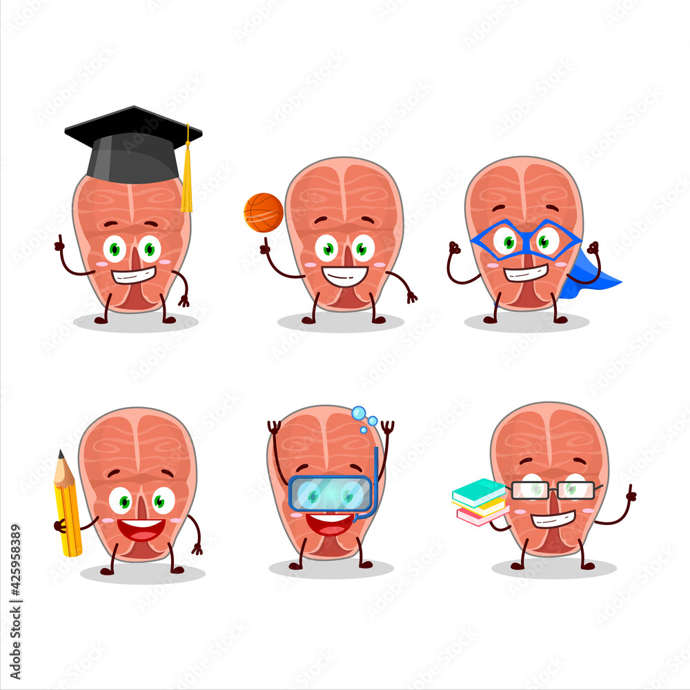 School student of tuna cartoon character with various expressions School student of tuna cartoon character with various expressions