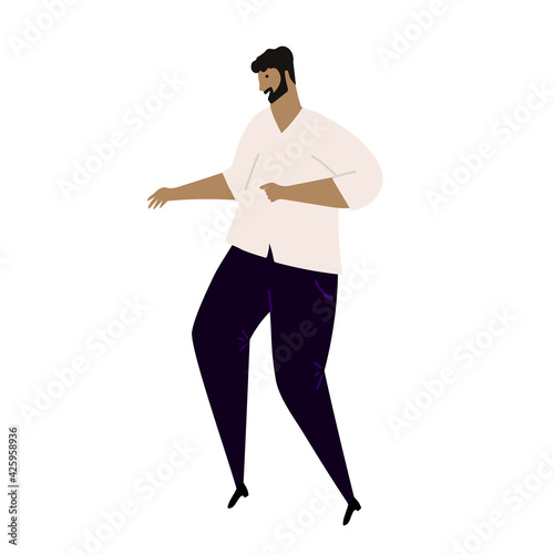 Vector hand drawn cartoon illustration of latino or white man dancing salsa, or merengue. Isolated on white background. © Sasha Wallis