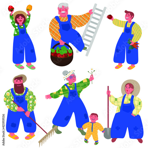 Seth is from a family: A grandmother, grandfather, mother and father of teenage children and one small child in a blue jumpsuit relax and work at their country house.