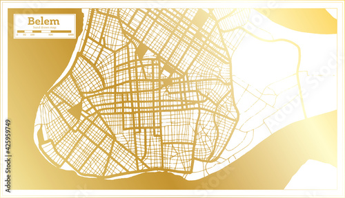 Belem Brazil City Map in Retro Style in Golden Color. Outline Map.