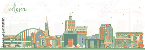 Salem Oregon City Skyline with Color Buildings.