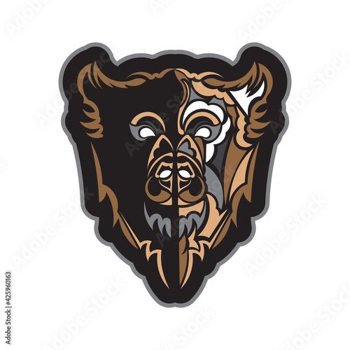 Colored print of a dog's face. Samoan style. Isolated. Vector illustration.