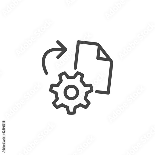 Icon on Reverse Engineering, Reverse Development. Process of Restoring Sources From the Final Product. Such Line Sign as Gear and Drawing. Vector Icon for Web and App in Outline Editable Stroke.