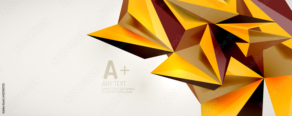 Vector triangle geometric backgrounds. Low poly 3d shape on light backdrop. Vector illustration for covers, banners, flyers and posters and other designs