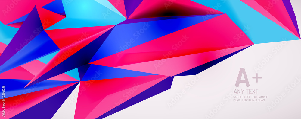 Vector triangle geometric backgrounds. Low poly 3d shape on light backdrop. Vector illustration for covers, banners, flyers and posters and other designs Vector triangle geometric backgrounds. Low poly 3d shape on light backdrop. Vector illustration for covers, banners, flyers and posters and other designs