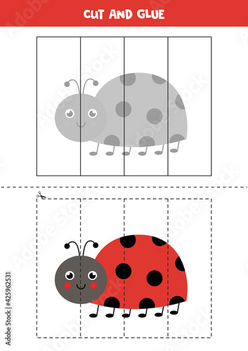 Cut and glue game for kids. Cute ladybug.