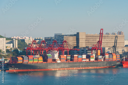 Cargo ship in cargo port in Hong Kong