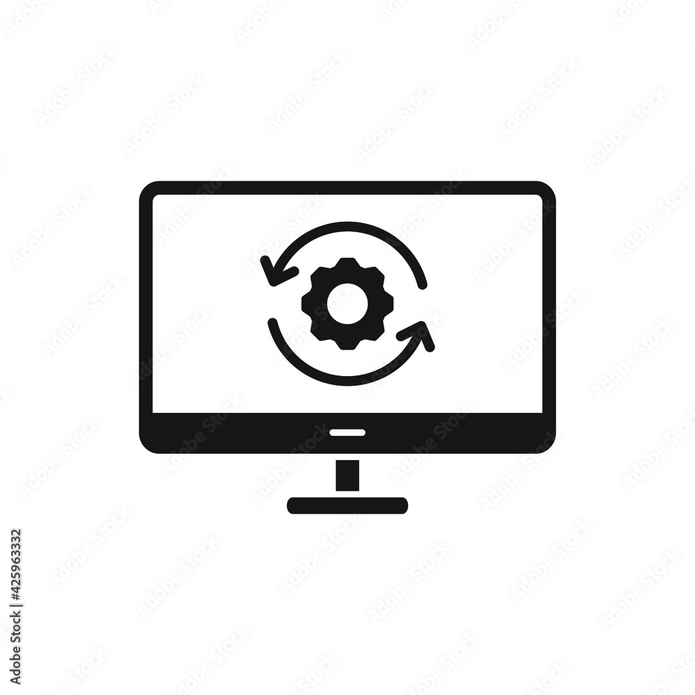 Progress setting on computer. System update icon concept isolated on white background. Vector illustration Progress setting on computer. System update icon concept isolated on white background. Vector illustration