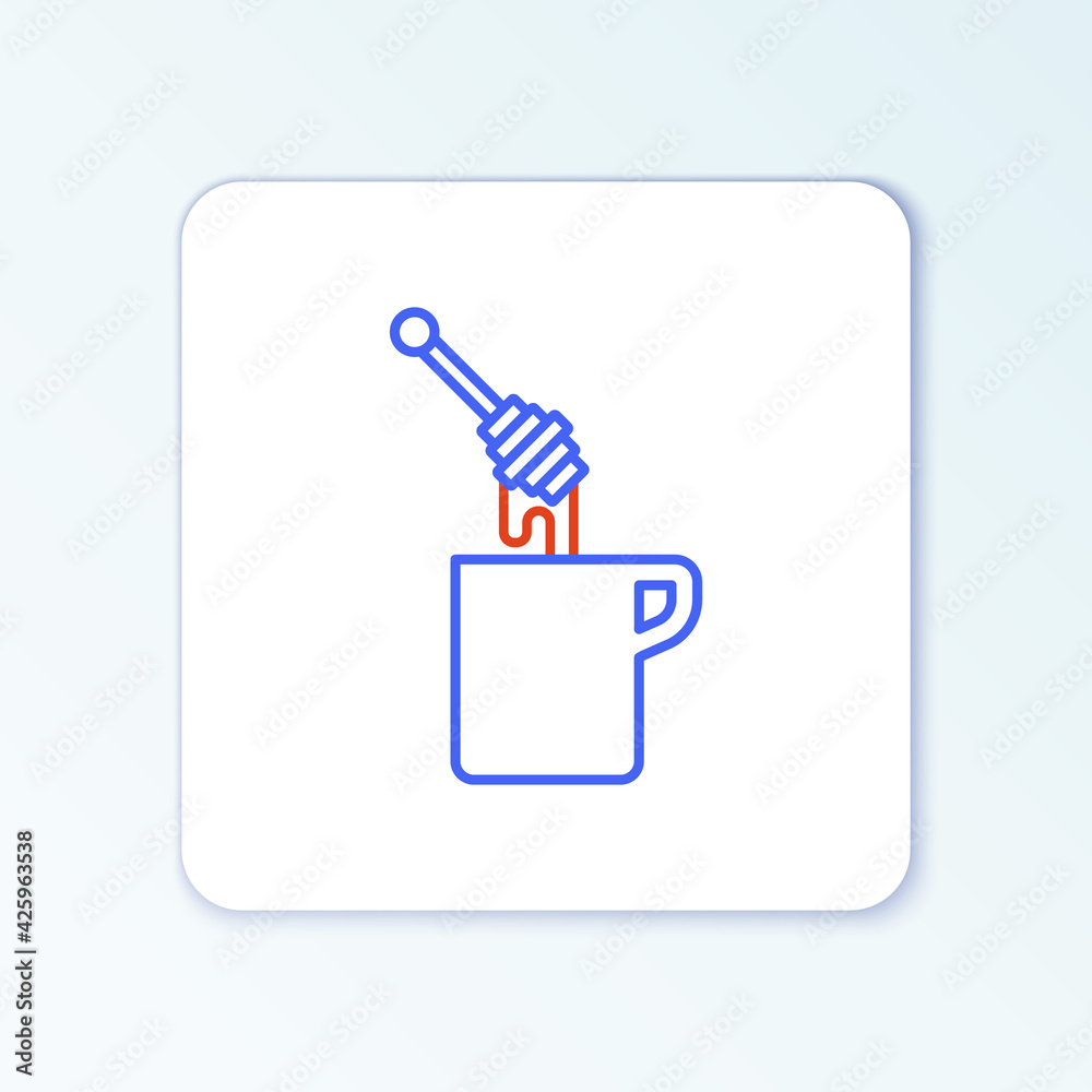 Line Honey dipper stick with dripping honey icon isolated on white background. Honey ladle. Colorful outline concept. Vector Line Honey dipper stick with dripping honey icon isolated on white background. Honey ladle. Colorful outline concept. Vector