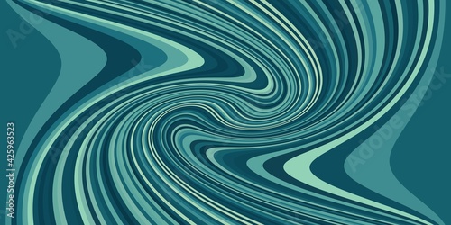 Abstract composition with black and teal curved strips. Psychedelia art
