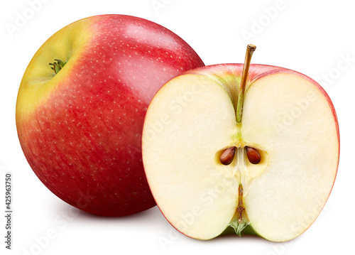 Organic apple isolated on white background. Apple and half apple on white background. Apple with clipping path