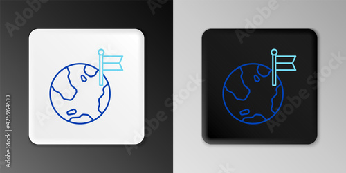 Line Planet with flag icon isolated on grey background. Victory, winning and conquer adversity concept. Colorful outline concept. Vector
