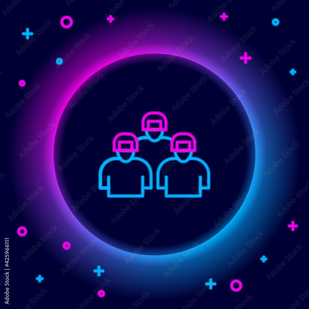 Glowing neon line Team of baseball players icon isolated on black background. Colorful outline concept. Vector