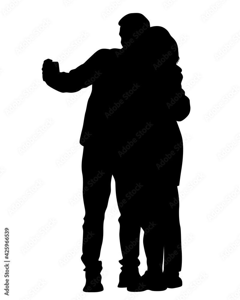 Young woman holds a smartphone in her hand. Isolated silhouettes of people on a white background Young woman holds a smartphone in her hand. Isolated silhouettes of people on a white background