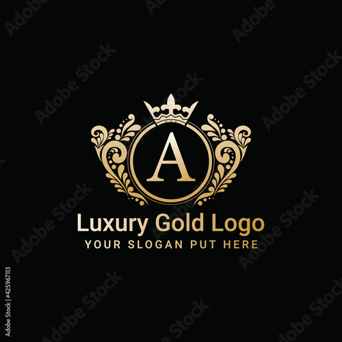 Luxury gold crown logo vector, Letter A icon