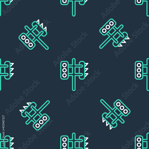 Line Traffic light icon isolated seamless pattern on black background. Vector