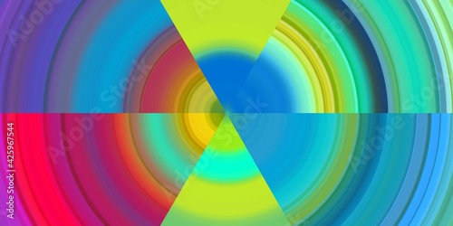 Pink red blue circular abstract background with rainbow