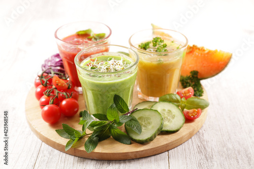 assorted of gazpacho- vegetable cocktail, smoothie
