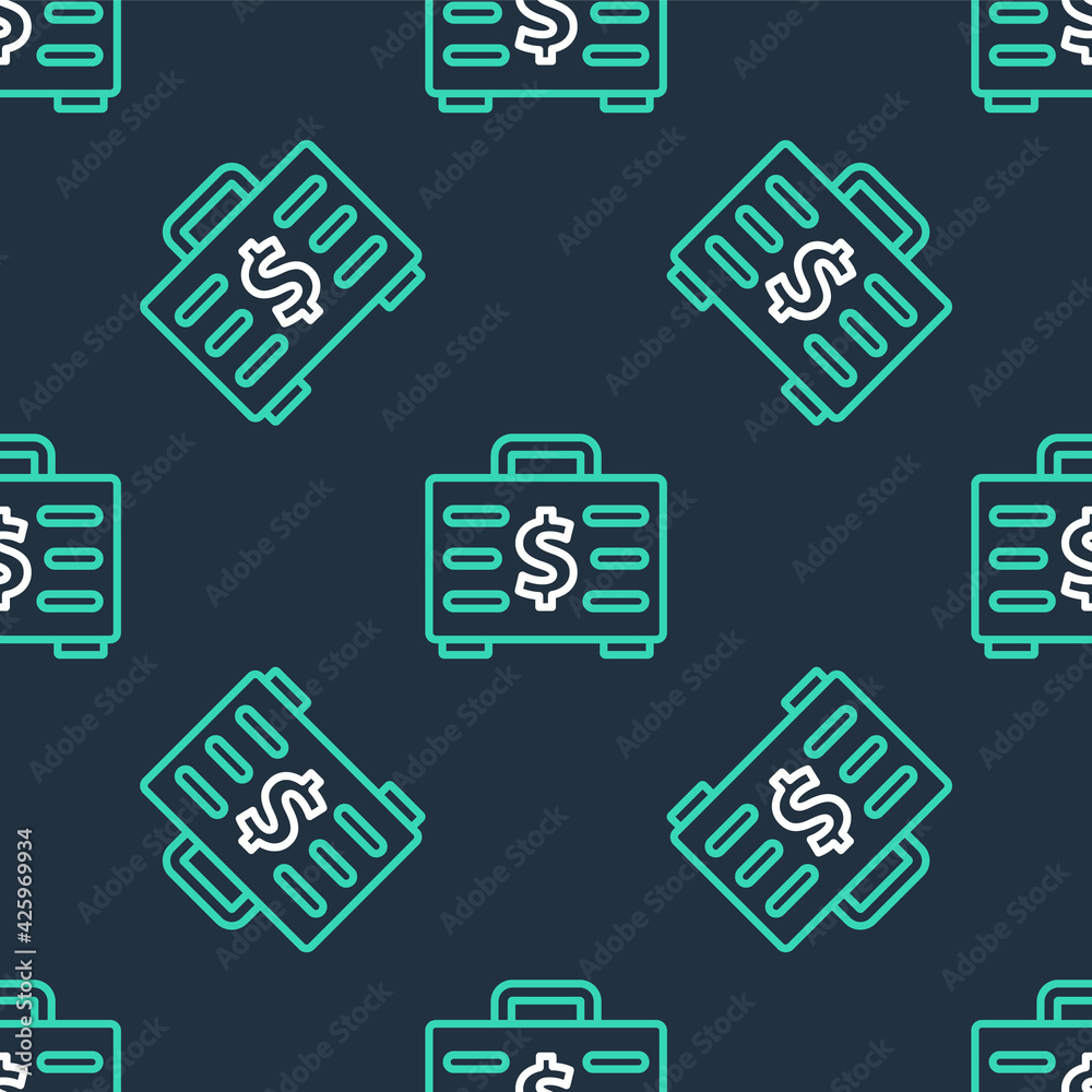 Line Briefcase and money icon isolated seamless pattern on black background. Business case sign. Business portfolio. Vector Line Briefcase and money icon isolated seamless pattern on black background. Business case sign. Business portfolio. Vector
