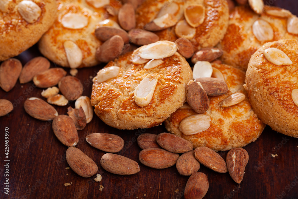 Sweet traditional homemade cookies with almonds, nobody
