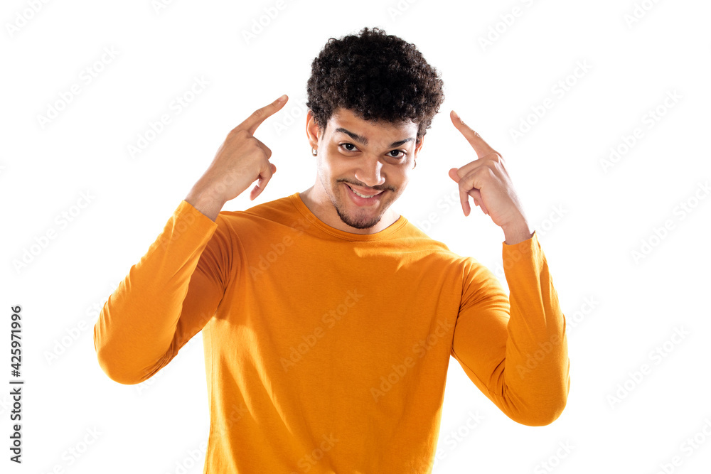Young afro man thinking and pointing his head