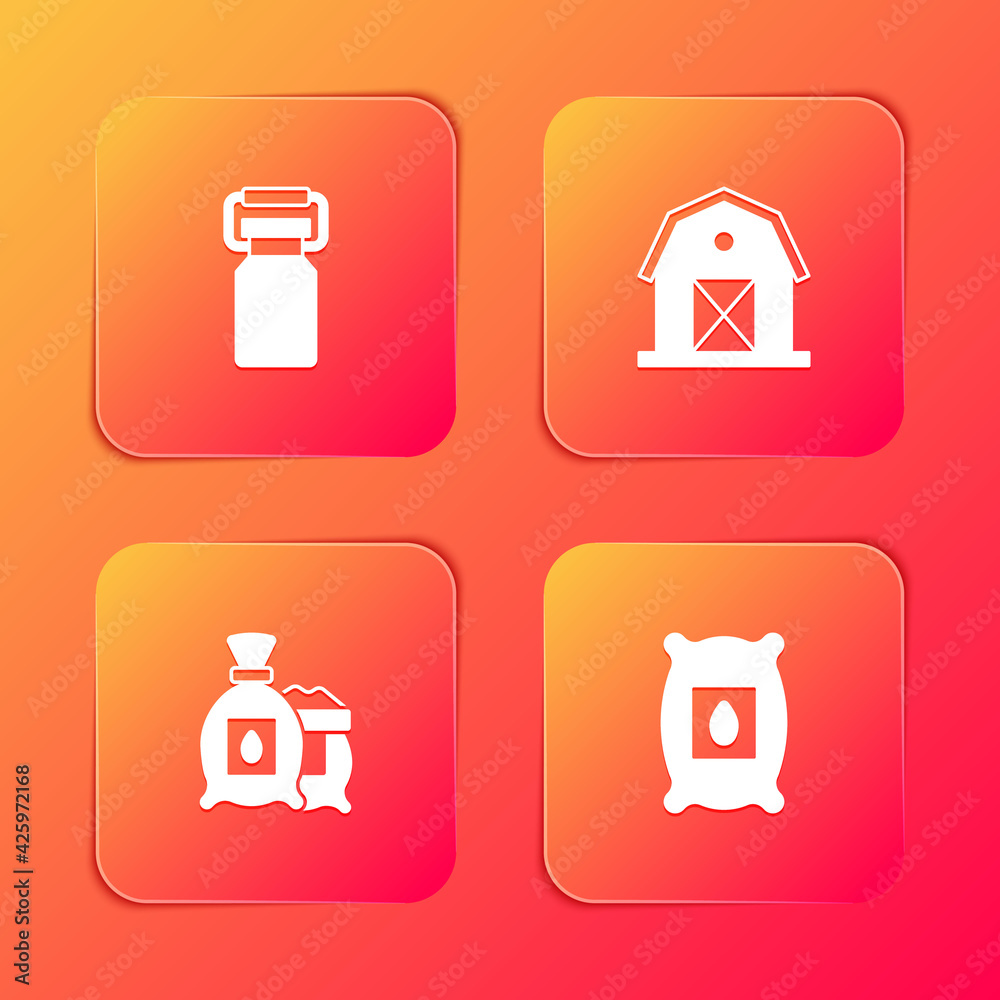 Set Can container for milk, Farm house, Pack full of seeds of plant and icon. Vector Set Can container for milk, Farm house, Pack full of seeds of plant and icon. Vector