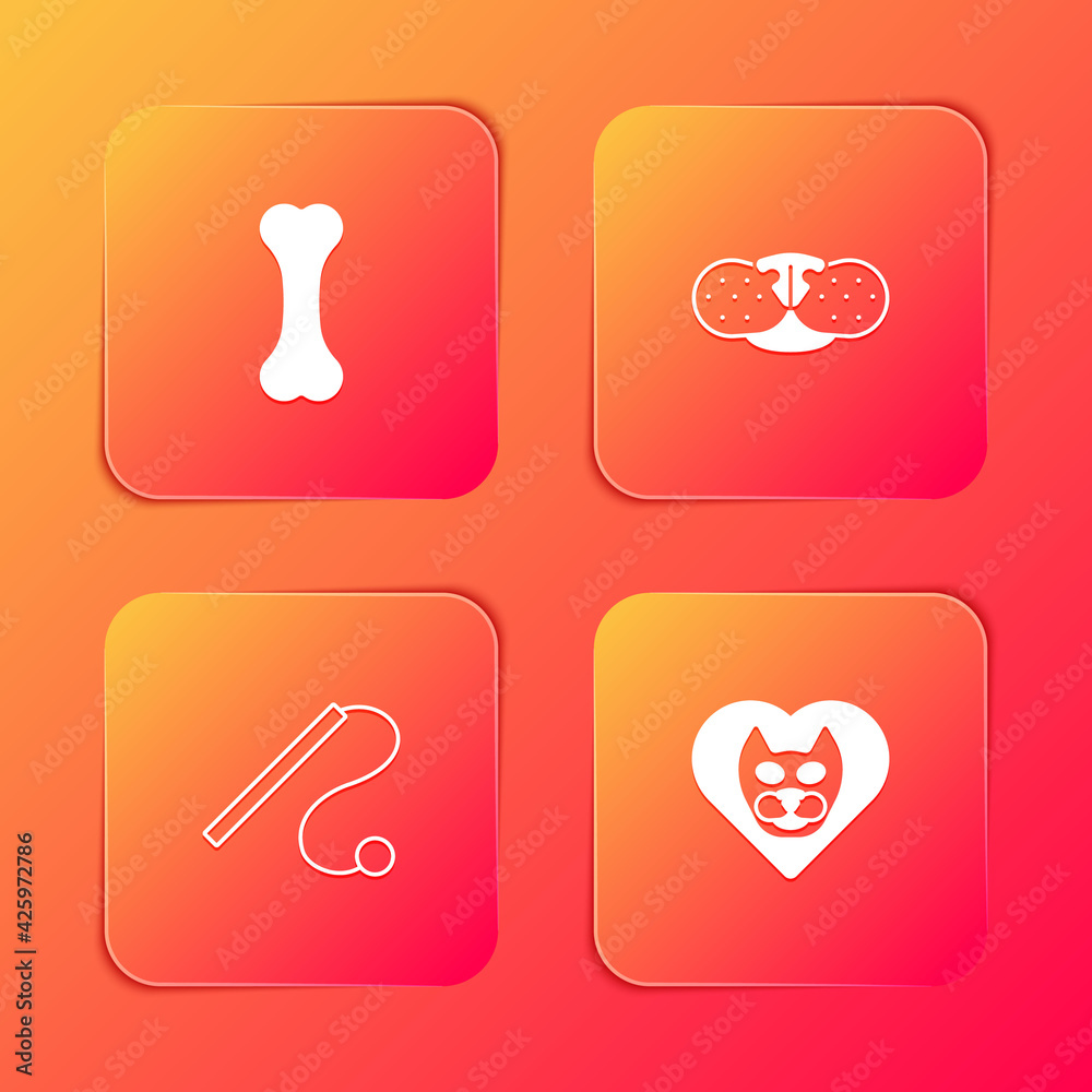 Set Dog bone, Cat nose, Pet cat toy and Heart with icon. Vector Set Dog bone, Cat nose, Pet cat toy and Heart with icon. Vector