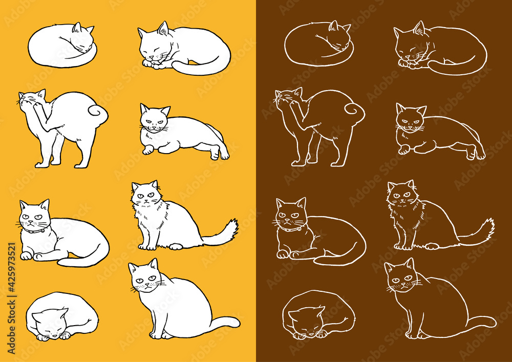 Fototapeta premium 【手描きベクターイラスト素材】色々な猫のイラスト