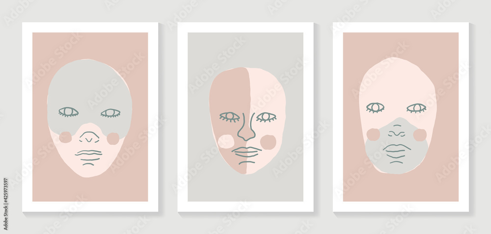 Surreal faces abstract art background vector. Portrait abstract face one line drawing with modern continuous line art and abstract geometric art style. Good for poster, wall art, print, cover design. Surreal faces abstract art background vector. Portrait abstract face one line drawing with modern continuous line art and abstract geometric art style. Good for poster, wall art, print, cover design.