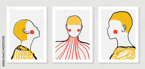 Surreal faces abstract art background vector. Portrait abstract face one line drawing with modern continuous line art and abstract geometric art style. Good for poster, wall art, print, cover design.