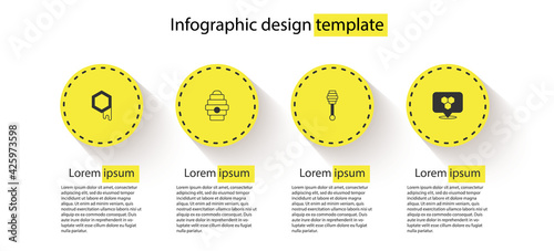 Set Honeycomb, Hive for bees, dipper stick and location. Business infographic template. Vector